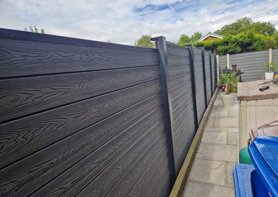 Close up of grey composite fence boards